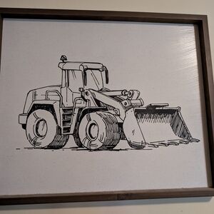 Framed Black and White Tractor/Front End Load Line Art